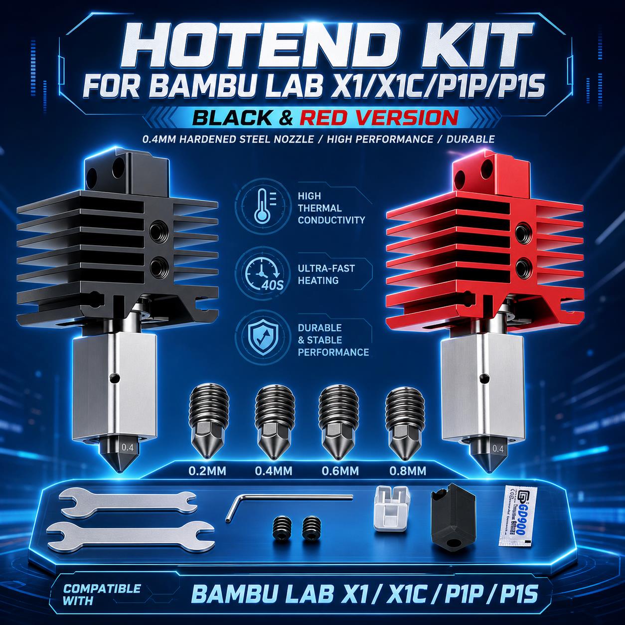 Upgraded Hotend Kit for Bambu  - Nozzle 0.4Mm Hardened ulasan dan harga