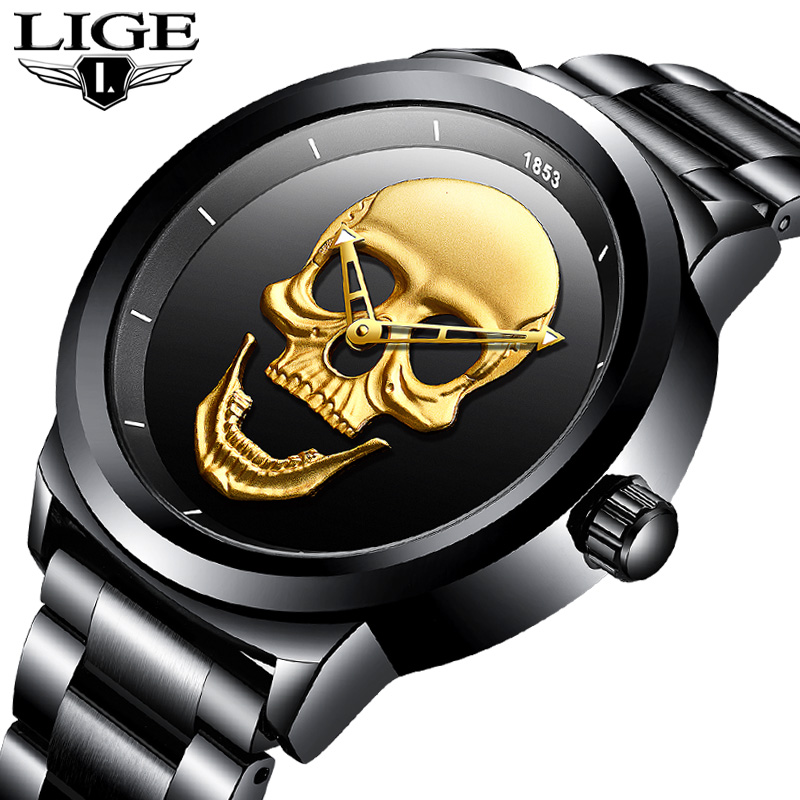 LIGE Skeleto Men Watch Top Bra - 3D Printing Watch ulasan dan harga